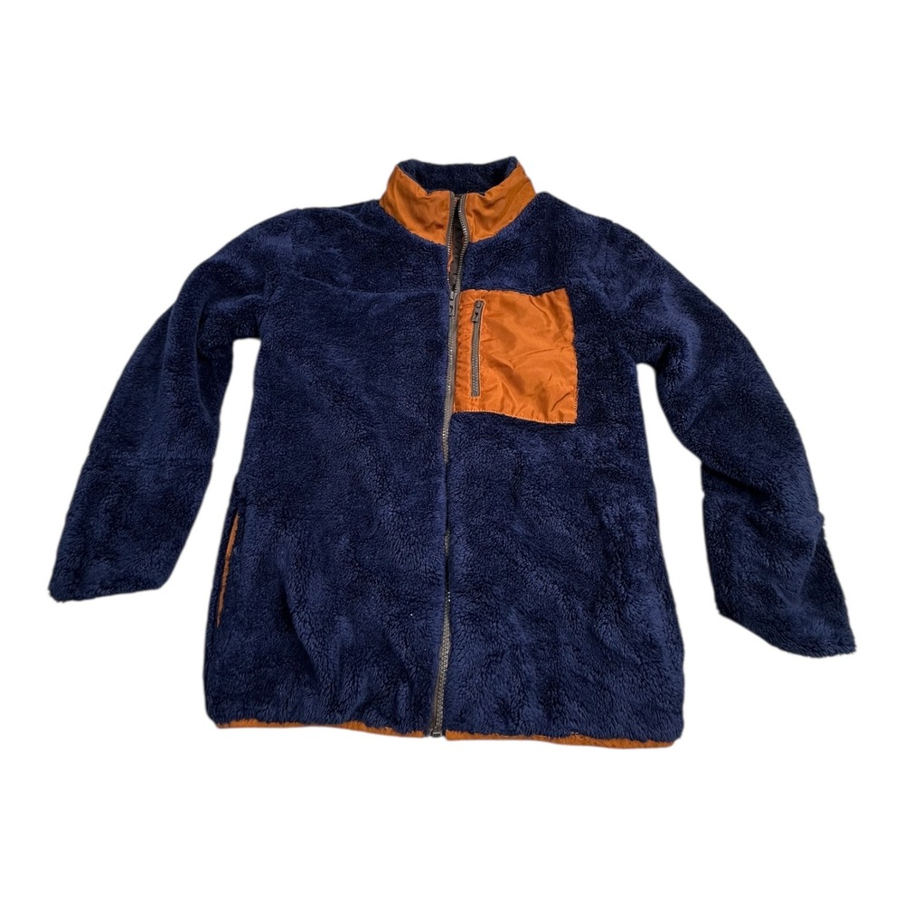 Tommy‎ Bahama Girls Fleece Jacket Navy Orange Zip Pocket Sherpa Outerwear XL 14